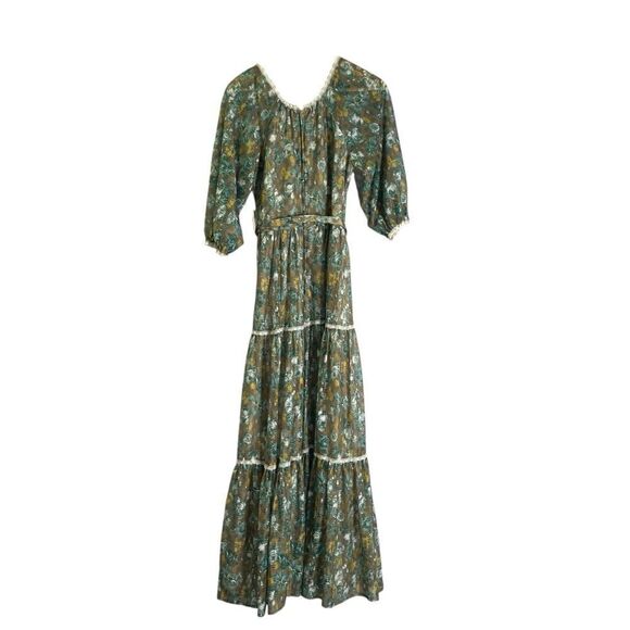 Vintage Kati for Laura Phillips 1970s Maxi Dress Green Blue Floral 12 - Picture 2 of 13